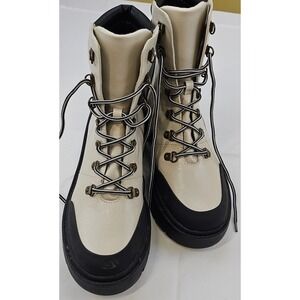 Natacha 302785 Cream Black Lace Up Platform Lug Sole Combat Boots Womens 9